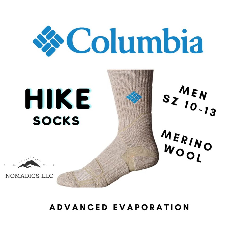 Columbia Mens Hiking Crew Socks Merino Wool Khaki
